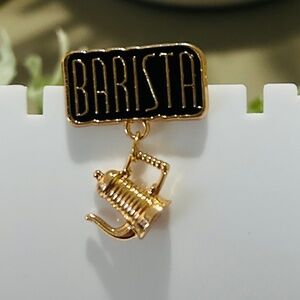 Darling Dangling Coffee Pot Barista Enamel and Gold Tone Pin Brooch.